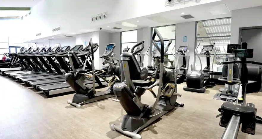 Exercise bikes and treadmills in gym