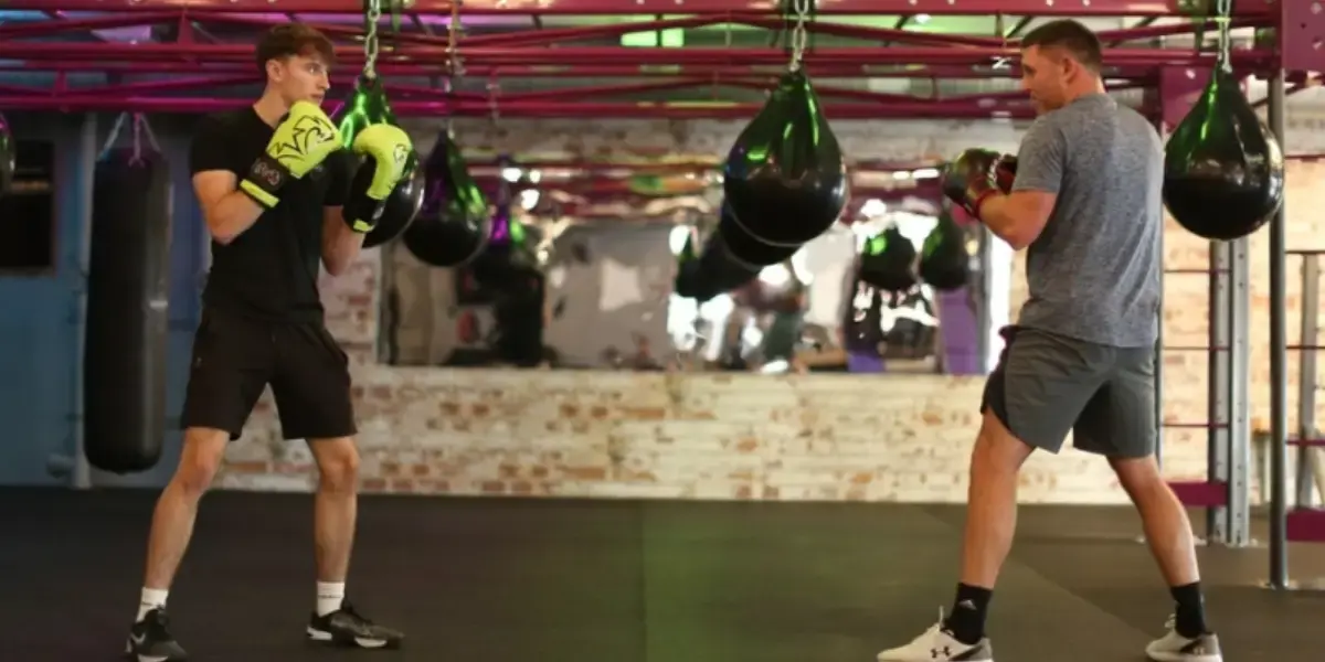 Two boxers in boxing gym