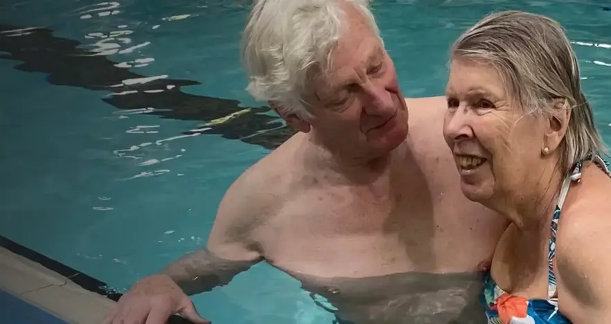 Elderley couple in the swimming pool