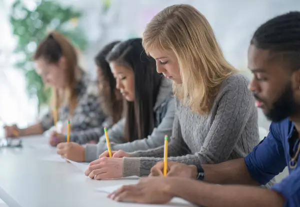 Two Column People Taking An Exam