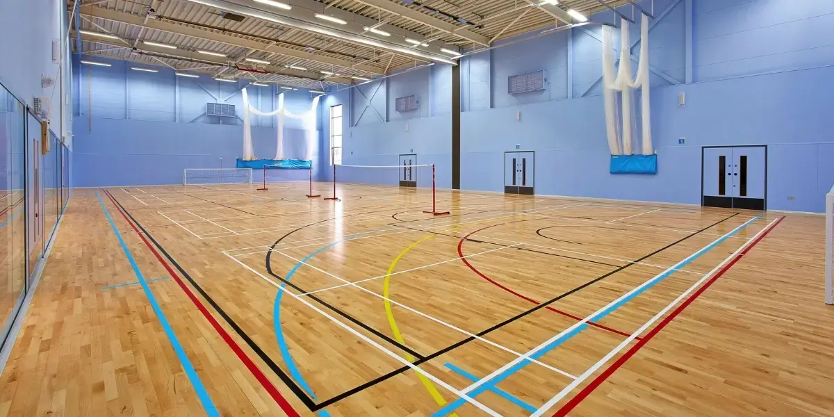 Sports hall with badminton nets