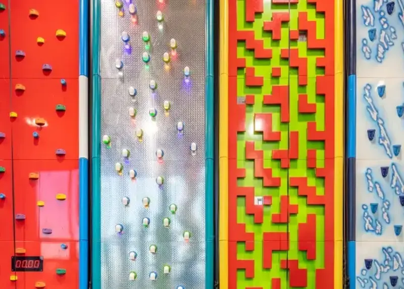 Close up of Clip n Climb walls at Andover Leisure Centre